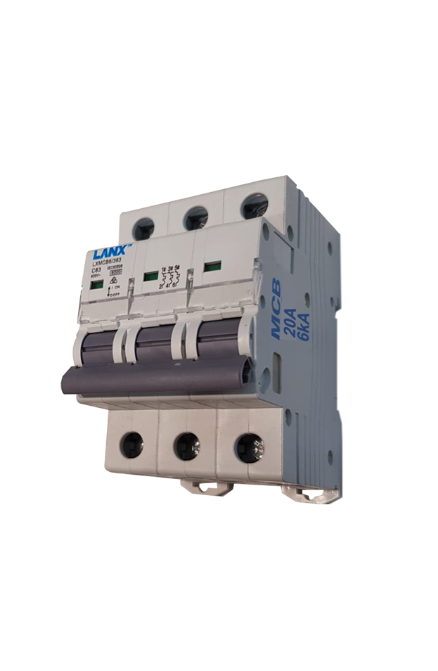 3 Pole 20A Three Phase Circuit Breaker 6KA C Curve MCB